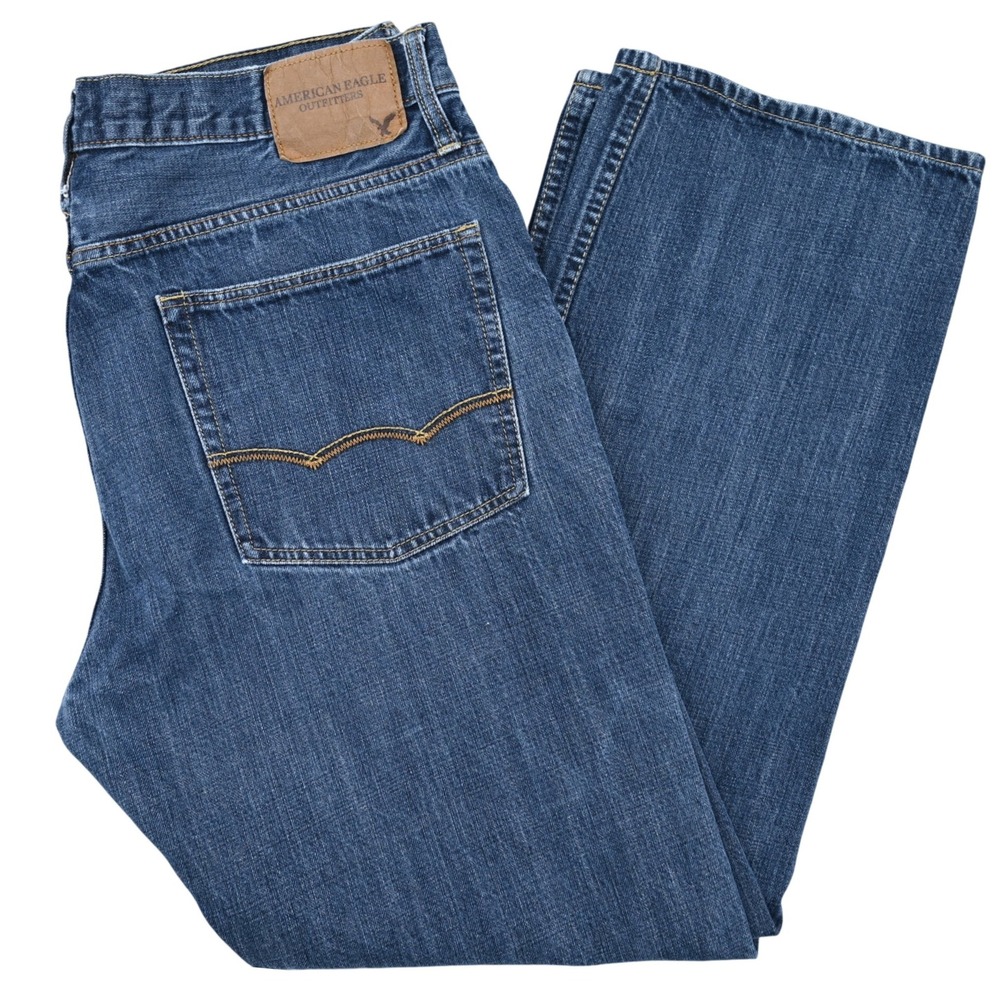 100% Cotton American Eagle Relaxed Straight Jeans 36x32 Blue Denim Mens Pants